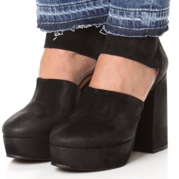 Free People Luxor Platforms round toe cutout black suede platform clog heels - Picture 7 of 12